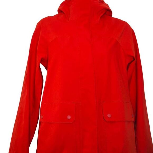 Uniqlo Rain Coat Size XS Red Zip-Up Hood Pockets Lightweight - Picture 2 of 6